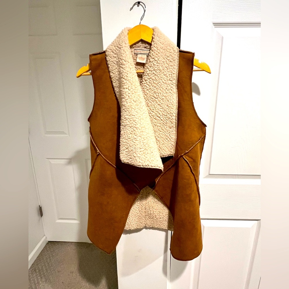 Flying Tomato Vest Womens Small Brown Faux Suede Sherpa Lined Open Front Fall